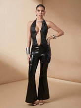 Women's Deep V-Neck Bodysuit With Glaring Detailed Halter Neckline